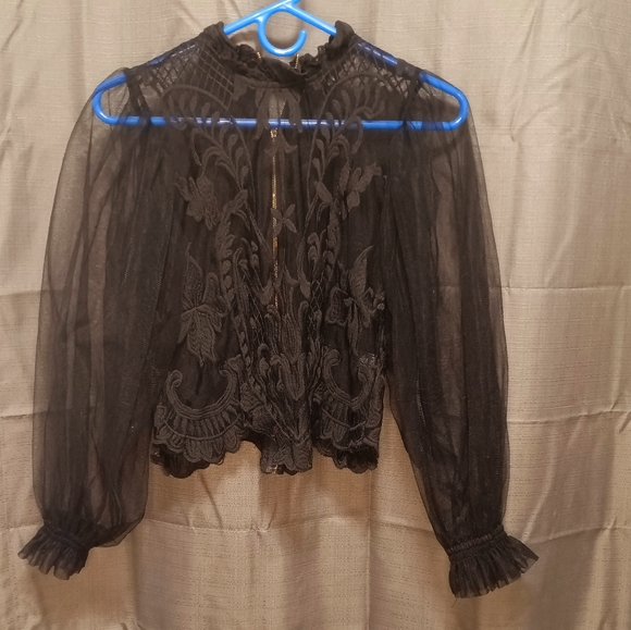 Blashe Small Black High Neck Lace Top with full zipper in the back - Picture 1 of 3